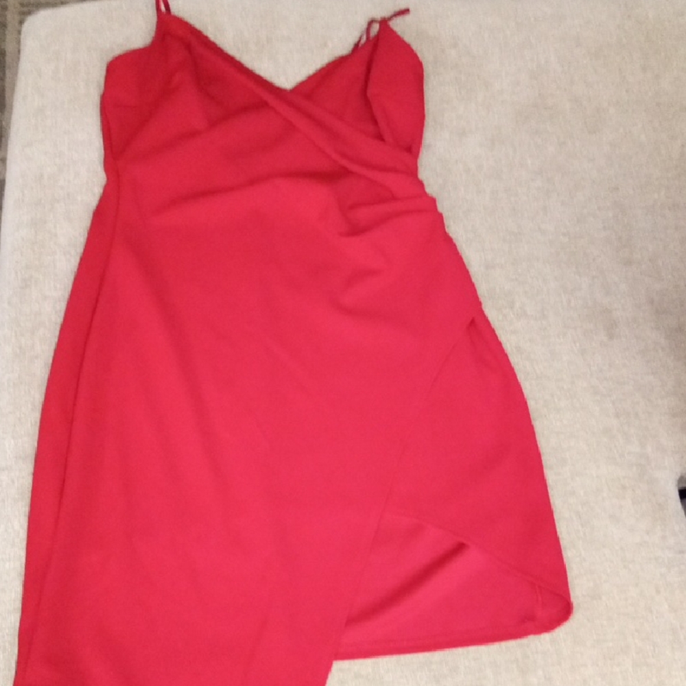 Emerald Sundae Red Asymmetrical Wrap Cocktail Dress